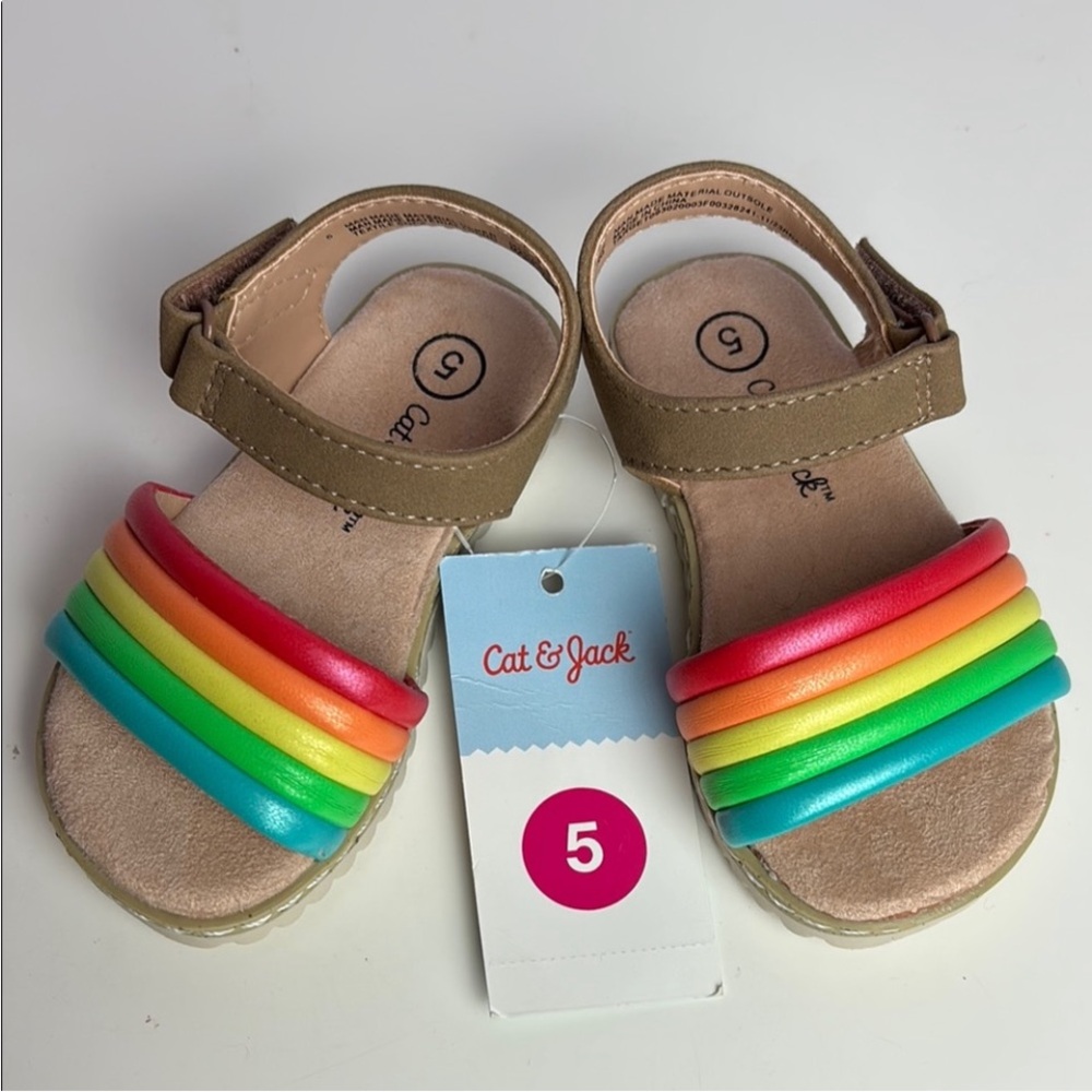 Cat & Jack Brown and Red Sandals with Rainbow Straps